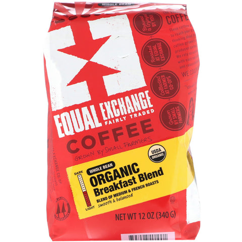 Equal Exchange, Organic, Coffee, Breakfast Blend, Whole Bean, 12 oz (340 g)