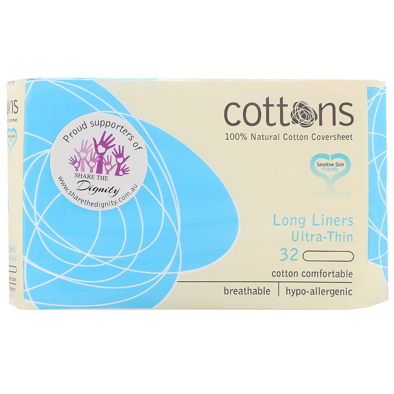 Cottons, 100% Natural Cotton Coversheet, Long Liners, Ultra-Thin, 32 Liners