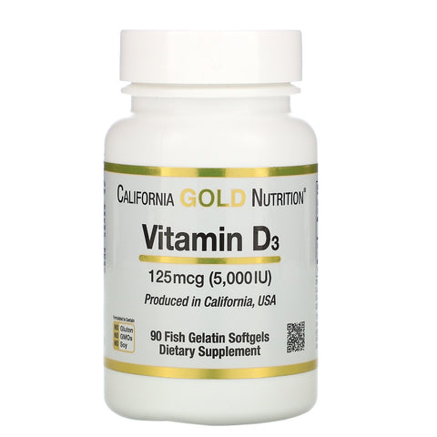 California Gold Nutrition, Vitamin D3, 125 mcg (5,000 IU), 90 Fish Gelatin Softgels