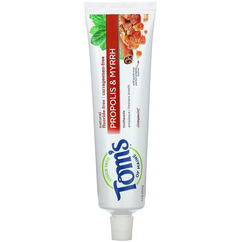 Tom's of Maine, Natural Antiplaue, Propolis & Myrrh Toothpaste,  Fluoride-Free , Cinnamint, 5.5 oz (155.9 g)