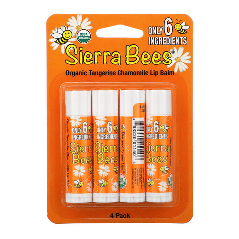 Sierra Bees,  Lip Balms, Tangerine Chamomile, 4 Pack, .15 oz (4.25 g) Each