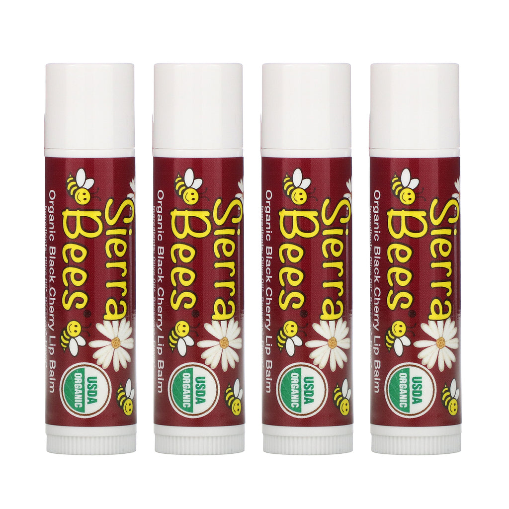 Sierra Bees, Organic Lip Balms, Black Cherry, 4 Pack, .15 oz (4.25 g) Each