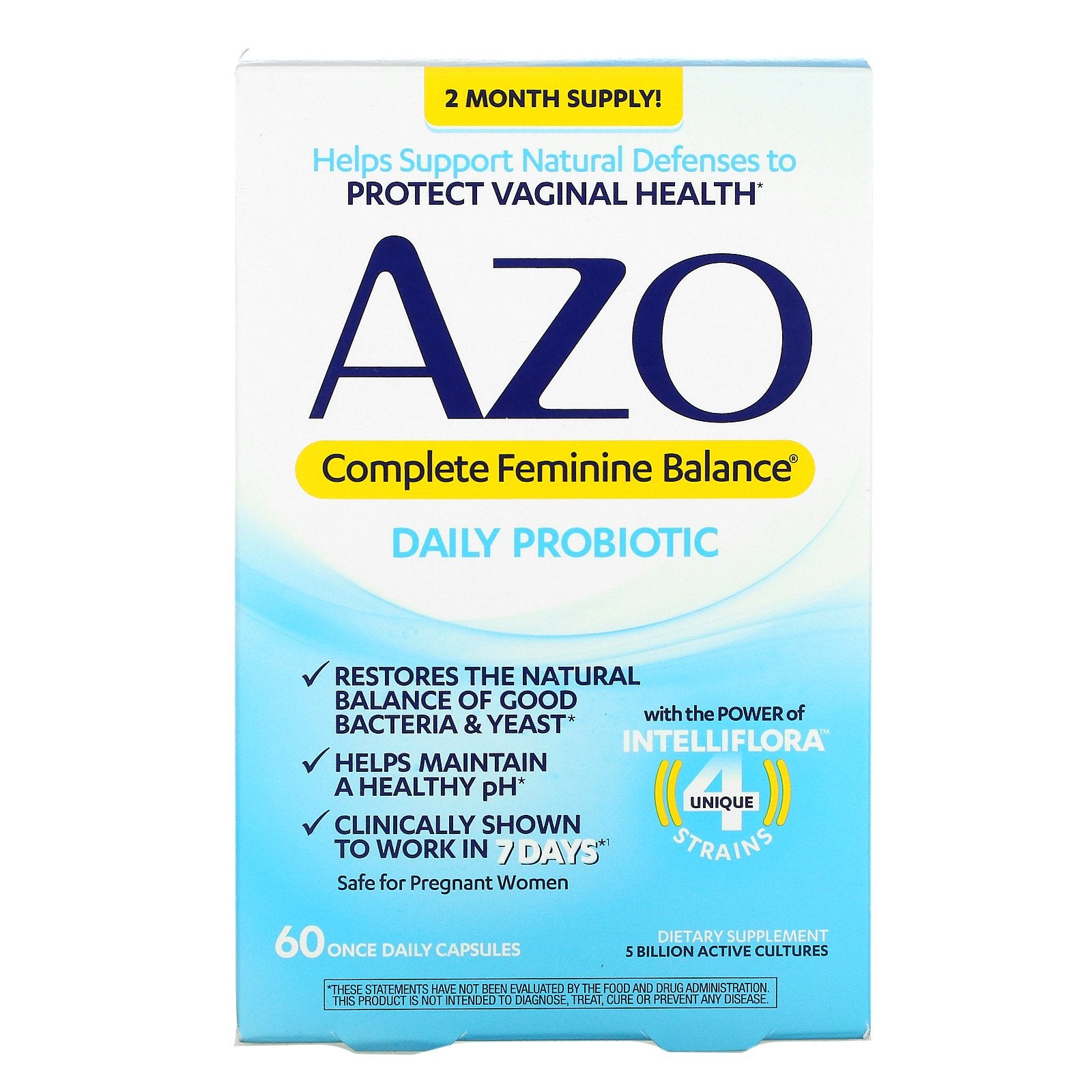 Azo, Complete Feminine Balance, Daily Probiotic, 5 Billion Active Cultures, 60 Once Daily Capsules