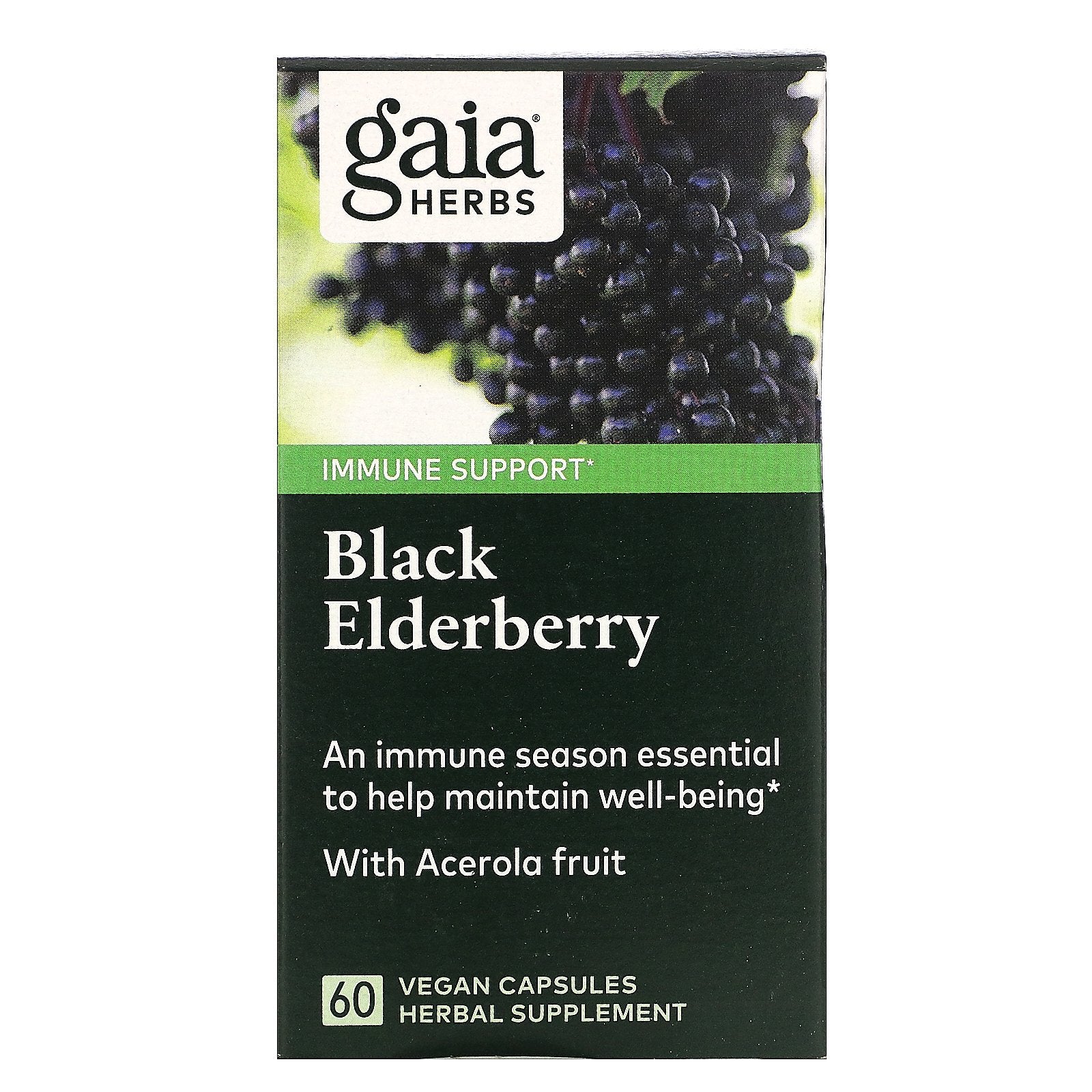 Gaia Herbs, Black Elderberry with Acerola Fruit, 60 Vegan Capsules