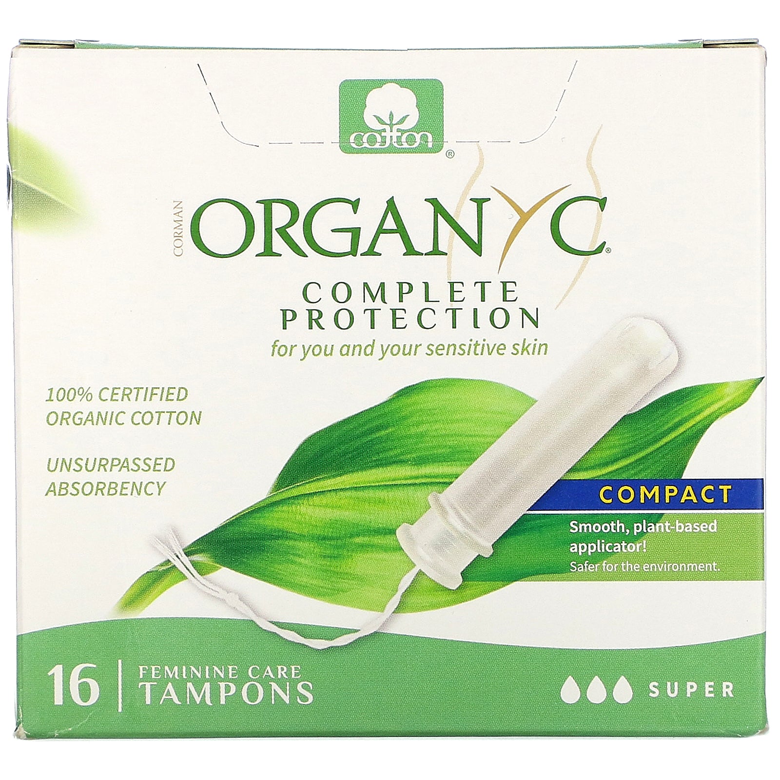 Organyc, Organic Tampons, Compact, Super, 16 Tampons