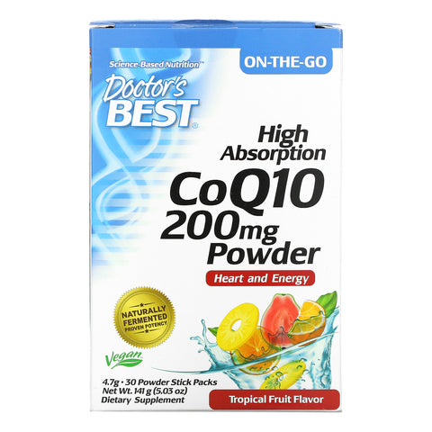 Doctor's Best, High Absorption CoQ10 Powder, Tropical Fruit, 200 mg, 30 Powder Stick Packs, 4.7 g Each