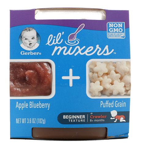 Gerber, Lil' Mixers, 8+ Months, Apple Blueberry With Puffed Grain, 3.6 oz (102 g)