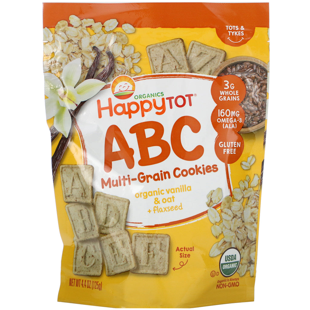 Happy Family Organics, Happy Tot, Super Smart, Multi-Grain Alphabet Snacks, Organic Vanilla Oat + Flaxseed, 4.4 oz (125 g)