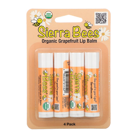 Sierra Bees,  Lip Balms, Grapefruit, 4 Pack, .15 oz (4.25 g) Each