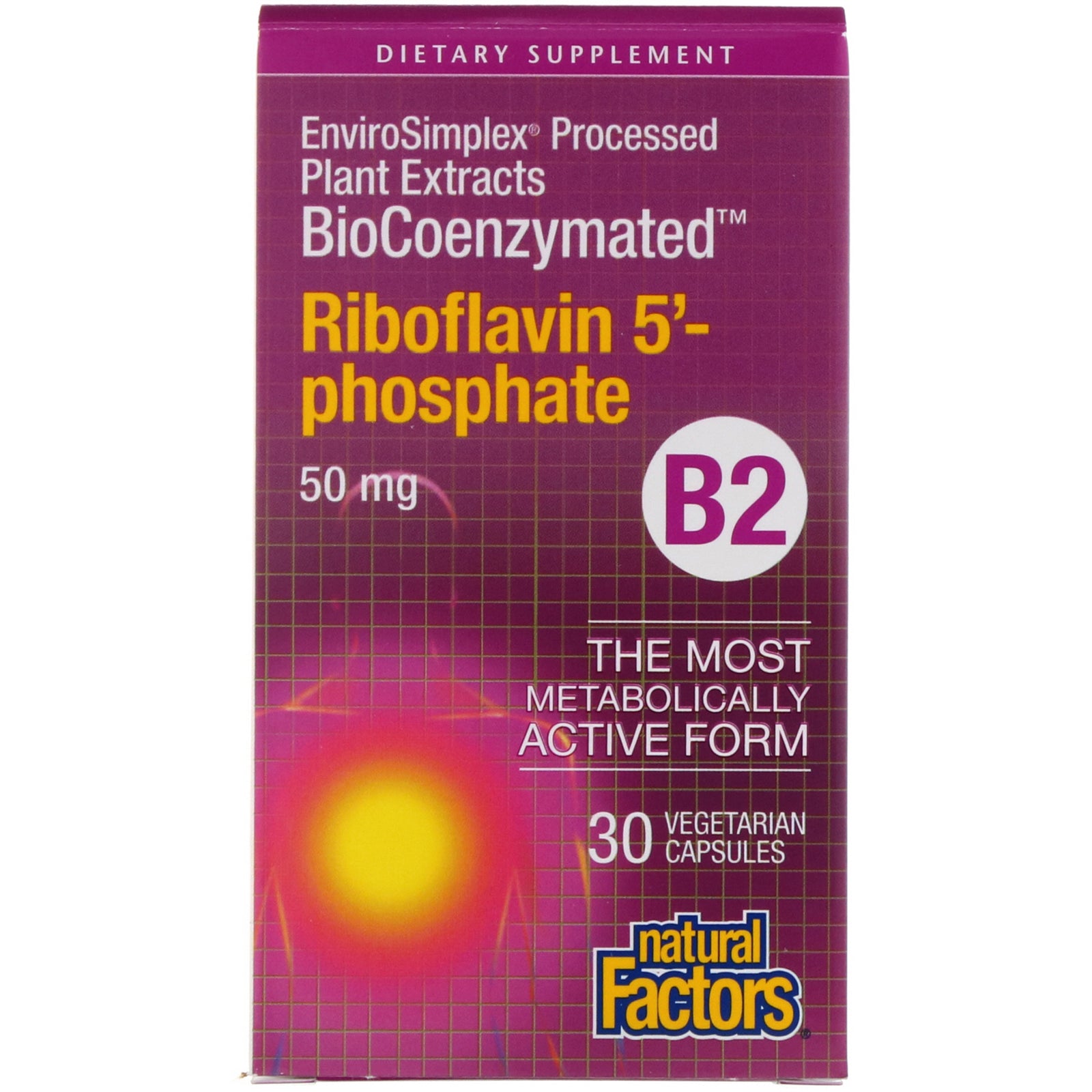 Natural Factors, BioCoenzymated, B2, Riboflavin 5'-Phosphate , 50 mg, 30 Vegetarian Capsules