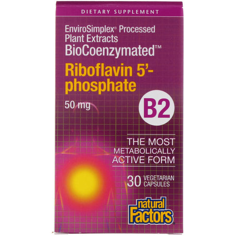 Natural Factors, BioCoenzymated, B2, Riboflavin 5'-Phosphate , 50 mg, 30 Vegetarian Capsules