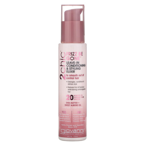 Giovanni, 2chic, Frizz Be Gone, Leave-In Conditioning & Styling Elixir, Shea Butter + Sweet Almond Oil, 4 fl oz (118 ml)