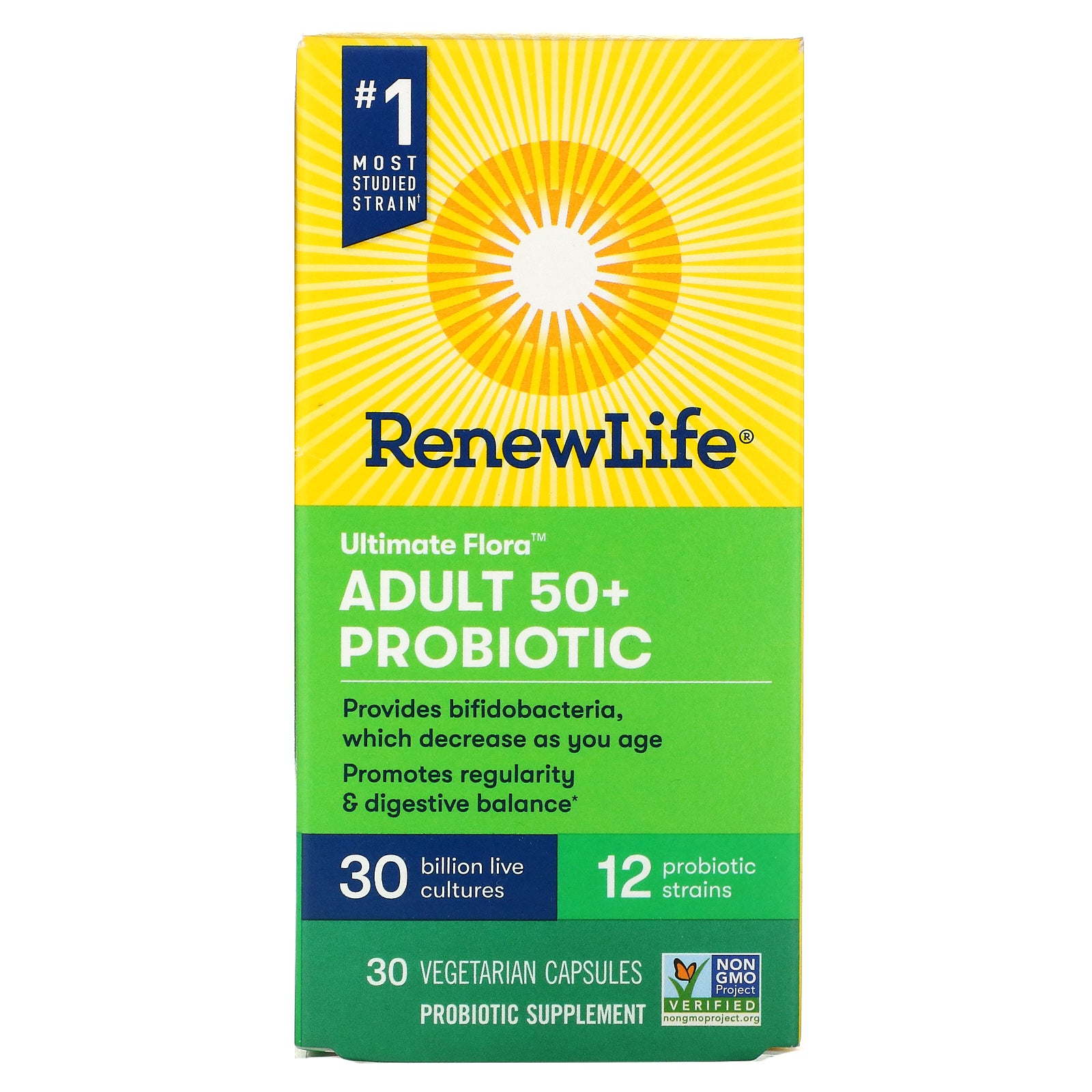 Renew Life, Ultimate Flora,  Adult 50+ Probiotic, 30 Billion Live Cultures, 30 Vegetarian Capsules