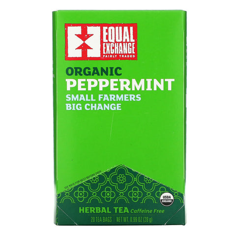 Equal Exchange, Organic Peppermint Herbal Tea, Caffeine Free, 20 Tea Bags, 0.99 oz (28 g)