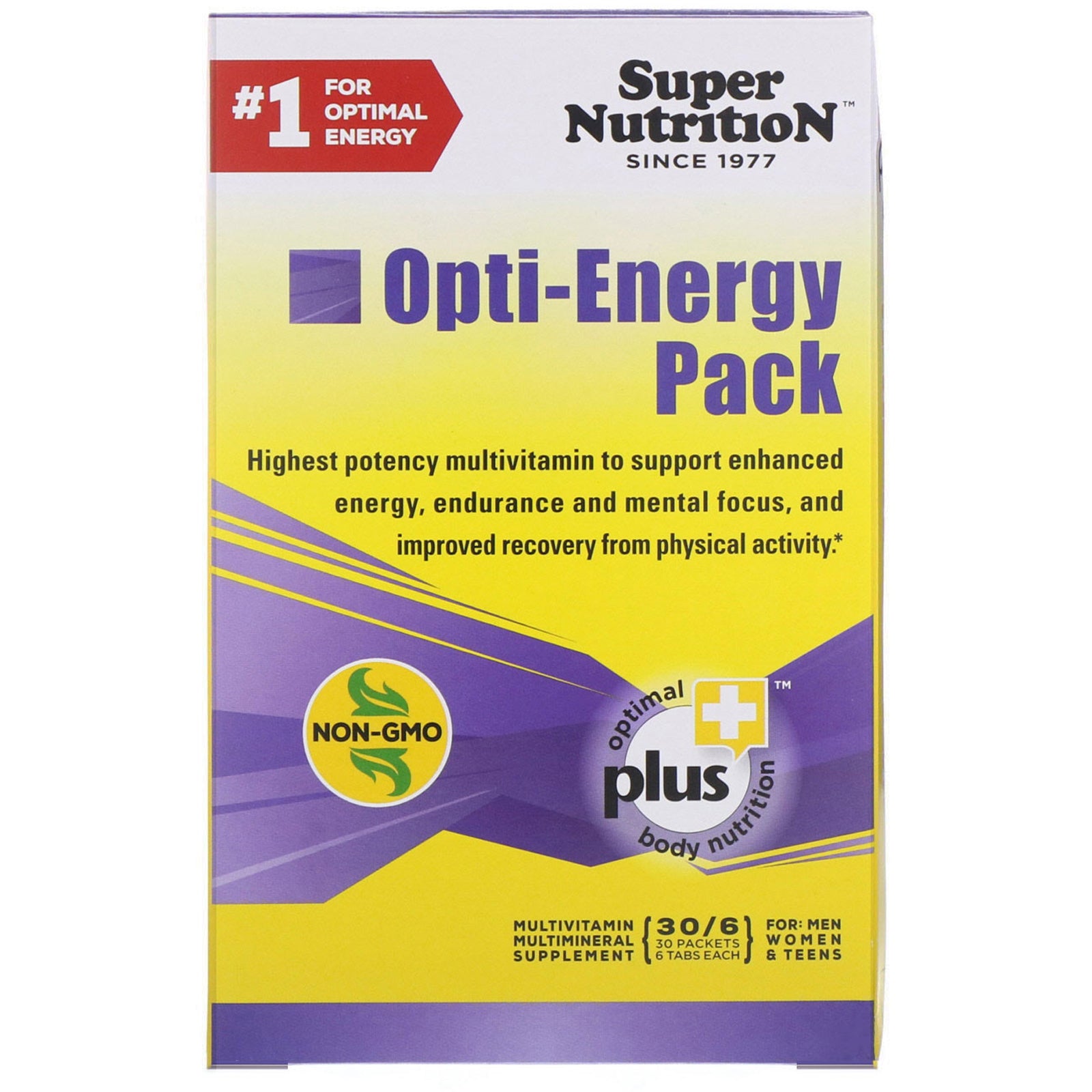 Super Nutrition, Opti-Energy Pack, MultiVitamin/Multimineral Supplement, 30 Packets, (6 Tabs Each)