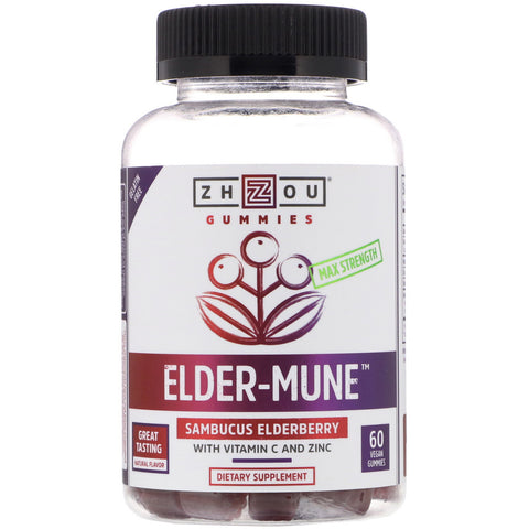 Zhou Nutrition, Max Strength Elder-Mune, Sambucus Elderberry, 60 Vegan Gummies