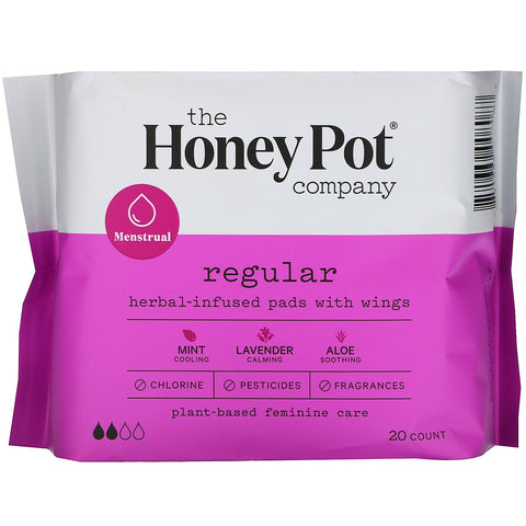 The Honey Pot Company, Herbal-Infused Pads with Wings, Regular, 20 Count