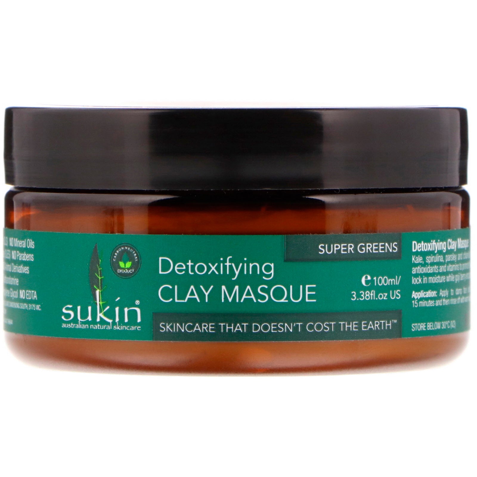 Sukin, Super Greens, Detoxifying Clay Masque, 3.38 fl oz (100 ml)