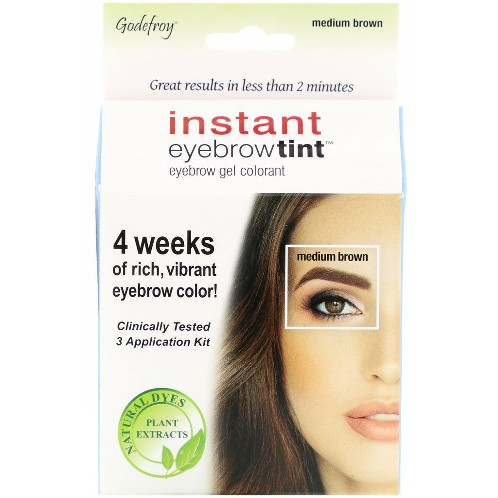 Godefroy, Instant Eyebrow Tint, Medium Brown, 3 Application Kit