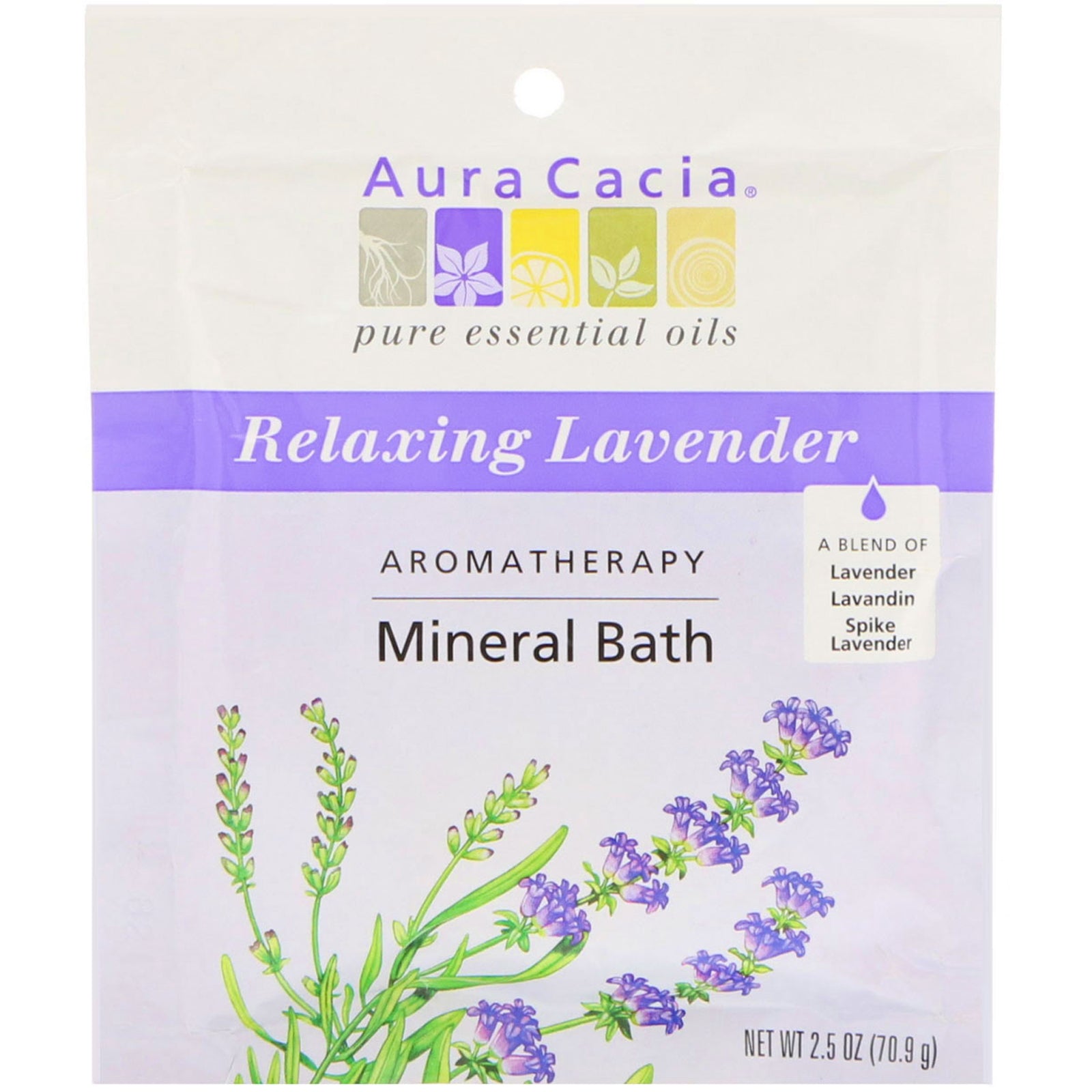 Aura Cacia, Aromatherapy Mineral Bath, Relaxing Lavender, 2.5 oz (70.9 g)