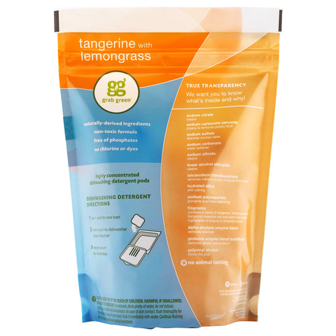 Grab Green, Automatic Dishwashing Detergent Pods, Tangerine with Lemongrass, 24 Loads, 15.2 oz (432 g)