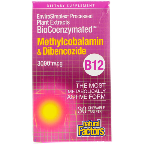 Natural Factors, BioCoenzymated, B12, Methylcobalamin & Dibencozide, 3,000 mcg, 30 Chewable Tablets