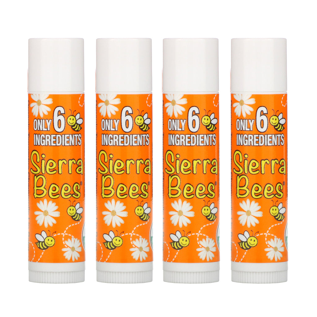 Sierra Bees, Organic Lip Balms, Tangerine Chamomile, 4 Pack, .15 oz (4.25 g) Each