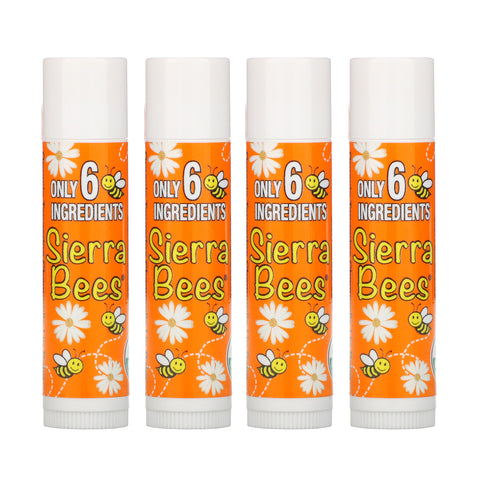Sierra Bees, Organic Lip Balms, Tangerine Chamomile, 4 Pack, .15 oz (4.25 g) Each