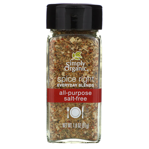 Simply Organic, Organic Spice Right Everyday Blends, All-Purpose Salt-Free, 1.8 oz (51 g)