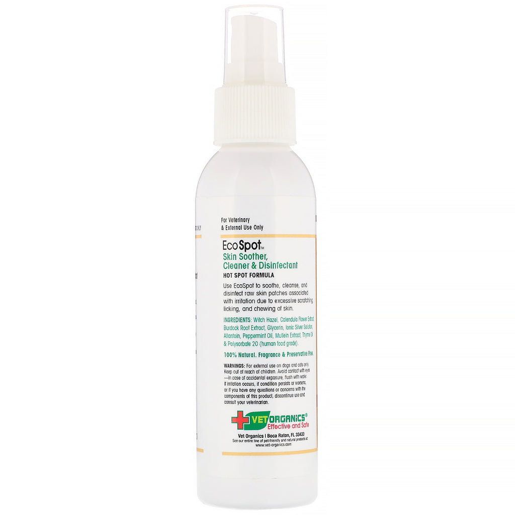 Vet Organics, EcoSpot, Natural Skin & Coat Care, Skin Soother, Cleaner & Disinfectant, For Dogs & Cats, 4 fl oz (118 ml)