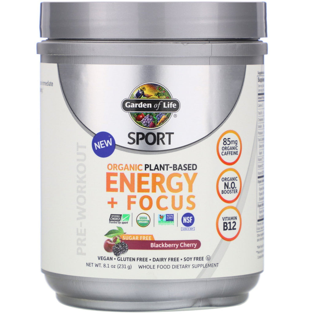 Garden of Life, Sport, Organic Plant-Based Energy + Focus, Pre-Workout, Blackberry Cherry, 8.1 oz (231 g)