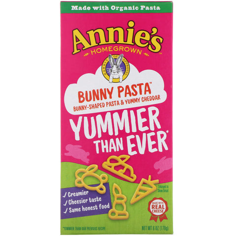 Annie's Homegrown, Bunny Pasta, Bunny Shaped Pasta & Yummy Cheddar, 6 oz (170 g)