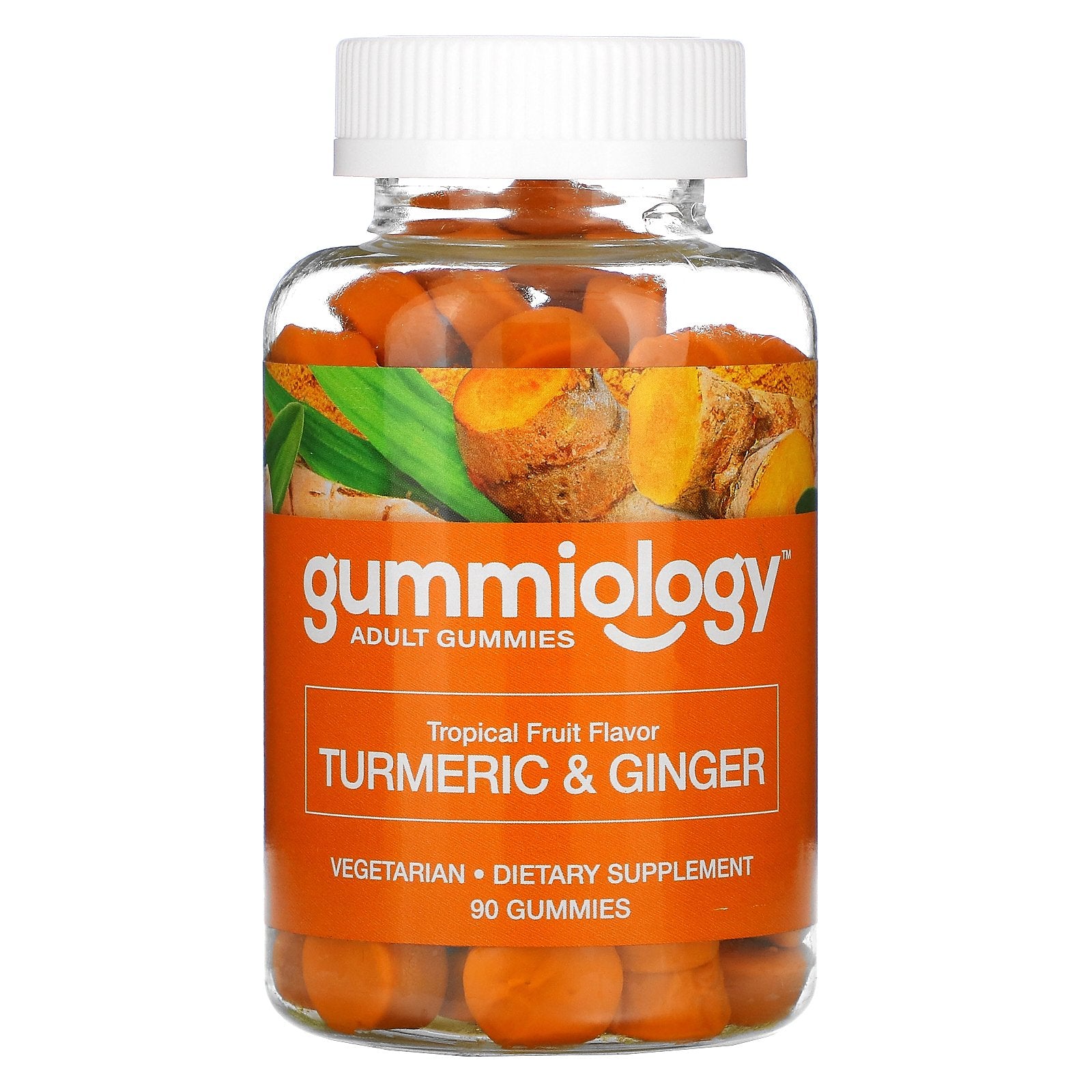 Gummiology, Adult Turmeric & Ginger Gummies, Tropical Fruit Flavors, 90 Vegetarian Gummies