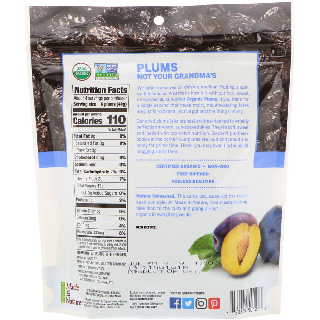 Made in Nature,  Dried Plums, Well Pruned Supersnacks, 6 oz (170 g)