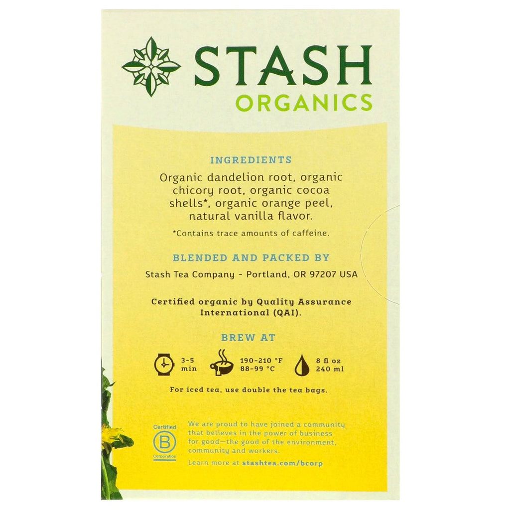 Stash Tea, Herbal Tea,  Sunny Dandelion Root, 18 Tea Bags, 1.0 oz (30 g)