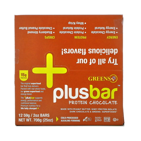 Greens Plus, Plusbar, Protein Chocolate, 12 Bars, 2 oz (59 g) Each