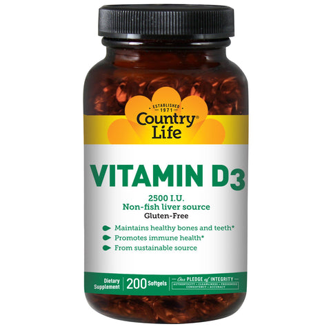 Country Life, Vitamin D3, 2500 I.U., 200 Softgels