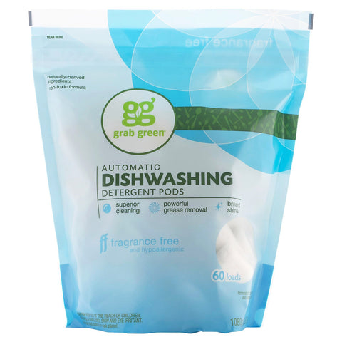 Grab Green, Automatic Dishwashing Detergent Pods, Fragrance Free, 60 Loads,2lbs, 6oz (1,080 g)