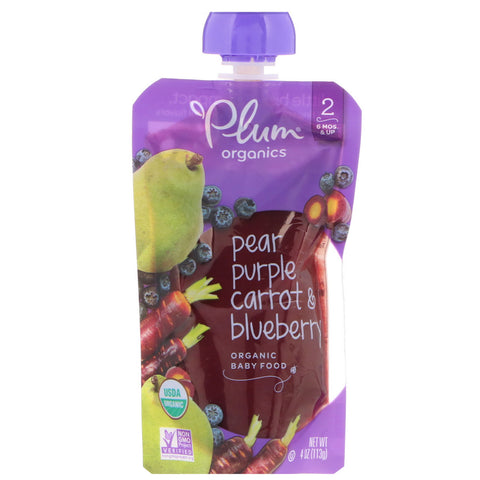 Plum Organics, Organic Baby Food, Stage 2, Pear, Purple Carrot & Blueberry, 4 oz (113 g)