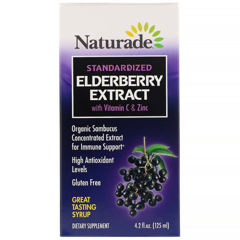 Naturade, Standardized Elderberry Extract Syrup with Vitamin C & Zinc, 4.2 fl oz (125 ml)