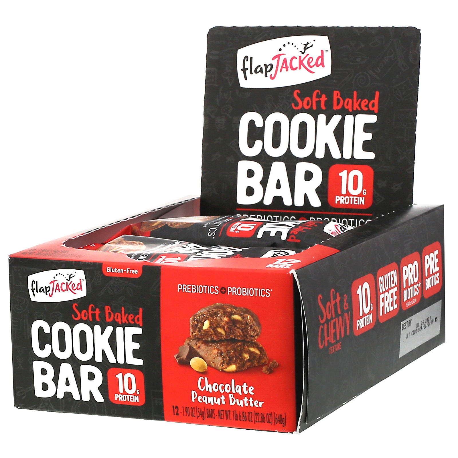 FlapJacked, Soft Baked Cookie Bar, Chocolate Peanut Butter, 12 Bars, 1.90 oz (54 g) Each