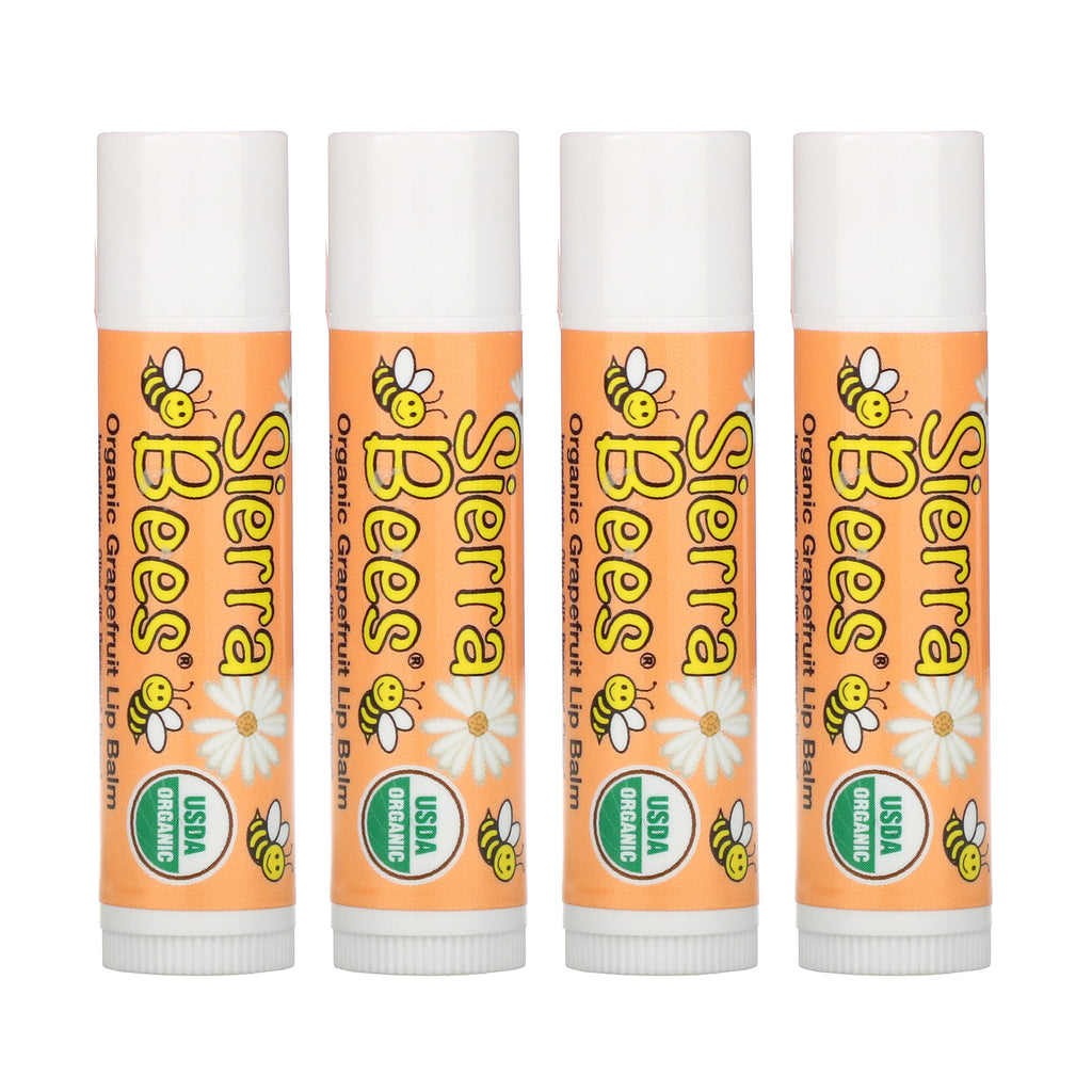 Sierra Bees, Organic Lip Balms, Grapefruit, 4 Pack, .15 oz (4.25 g) Each