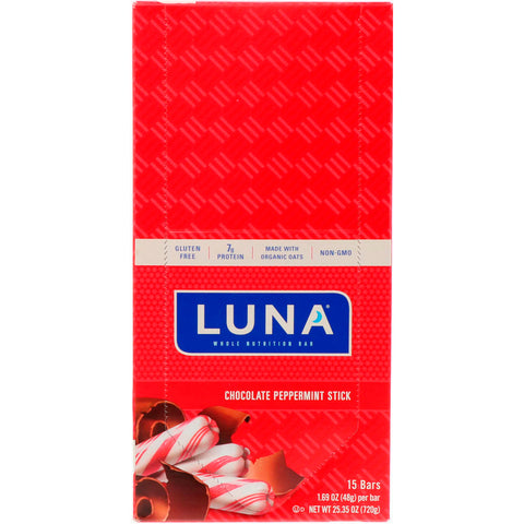 Clif Bar, Luna, Whole Nutrition Bar For Women, Chocolate Peppermint Stick, 15 Bars, 1.69 oz (48 g) Each