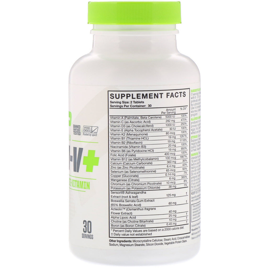MusclePharm, Essentials, Multi-V+, The Athlete's Multi-Vitamin, 60 Tablets