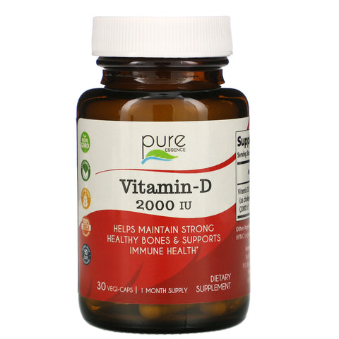 Pure Essence, Vitamin-D, 2,000 IU, 30 Vegi-Caps