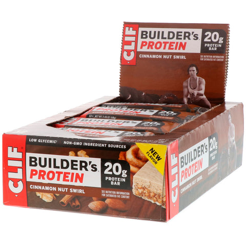 Clif Bar, Builder's Protein Bar, Cinnamon Nut Swirl, 12 Bars, 2.40 oz (68 g) Each