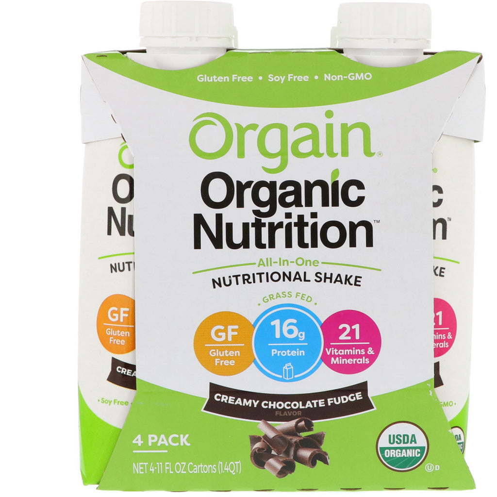 Orgain, Organic Nutrition, All In One Nutritional  Shake, Creamy Chocolate Fudge, 4 Pack, 11 fl oz Each