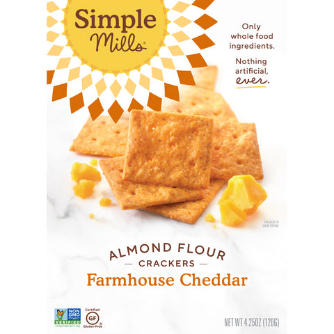 Simple Mills, Naturally Gluten-Free, Almond Flour Crackers, Farmhouse Cheddar , 4.25 oz (120 g)