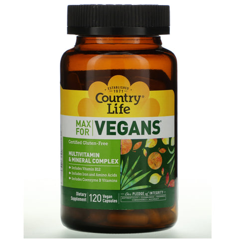 Country Life, Max for Vegans, Multivitamin & Mineral Complex, 120 Vegan Capsules