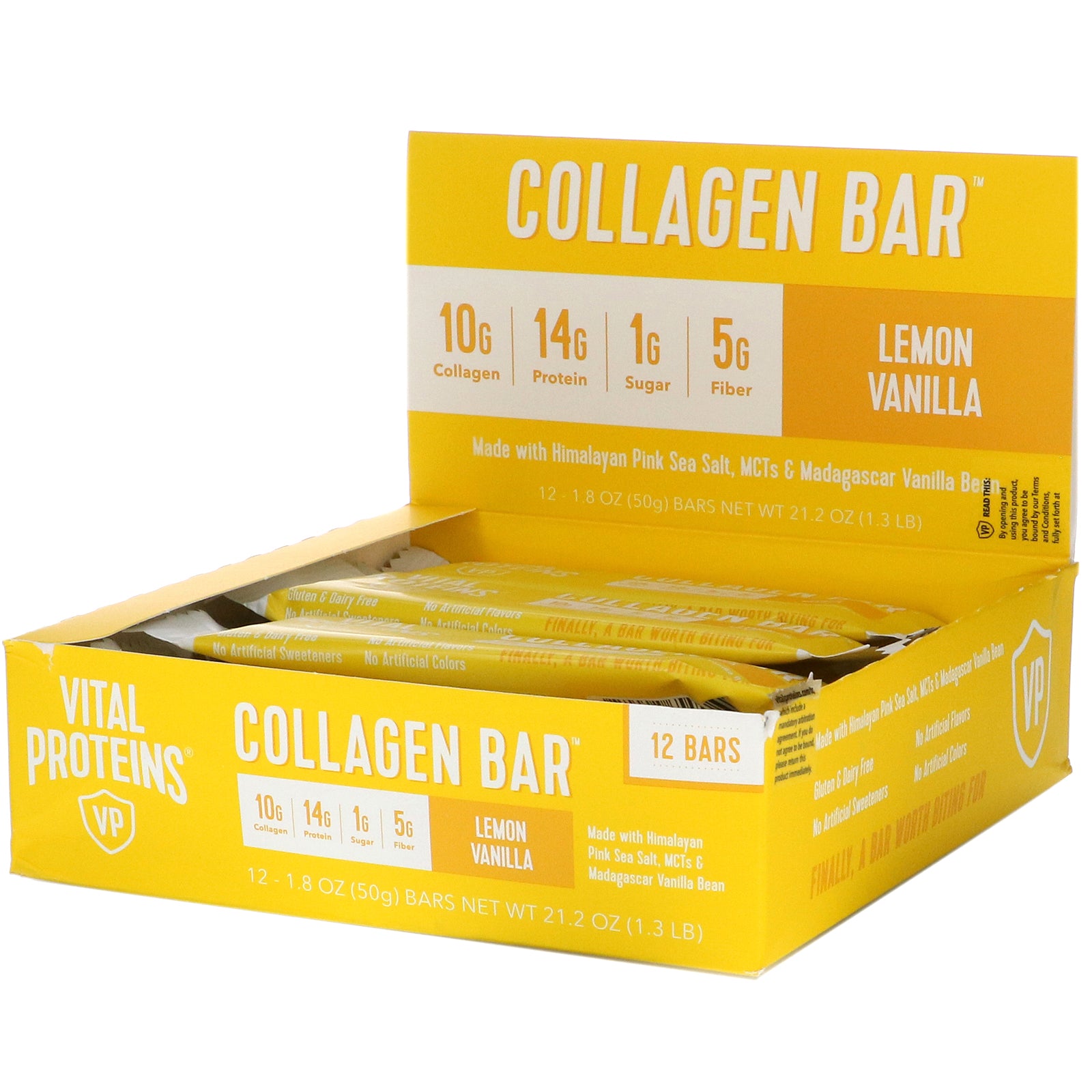Vital Proteins, Collagen Bar, Lemon Vanilla, 12 Bars, 1.8 oz (50 g) Each